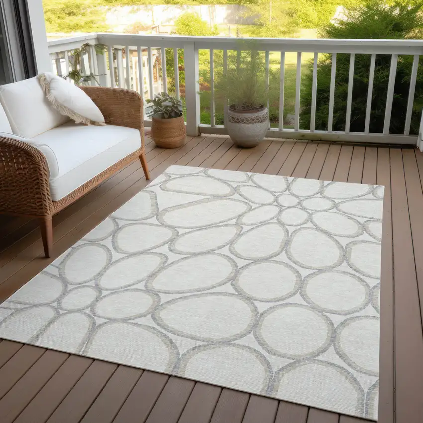 Ivory And Gray Abstract Washable Indoor Outdoor Area Rug Photo 8
