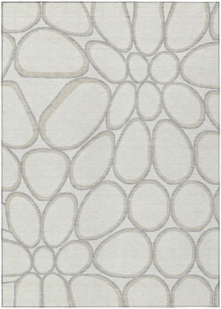 Ivory And Gray Abstract Washable Indoor Outdoor Area Rug Photo 2