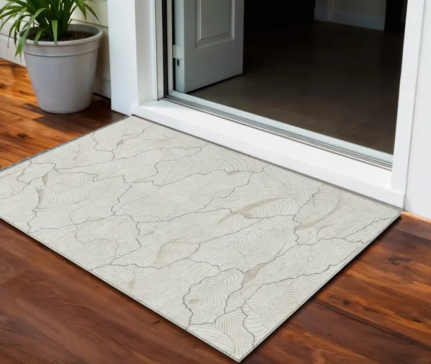 Ivory And Gray Abstract Washable Indoor Outdoor Area Rug Photo 1