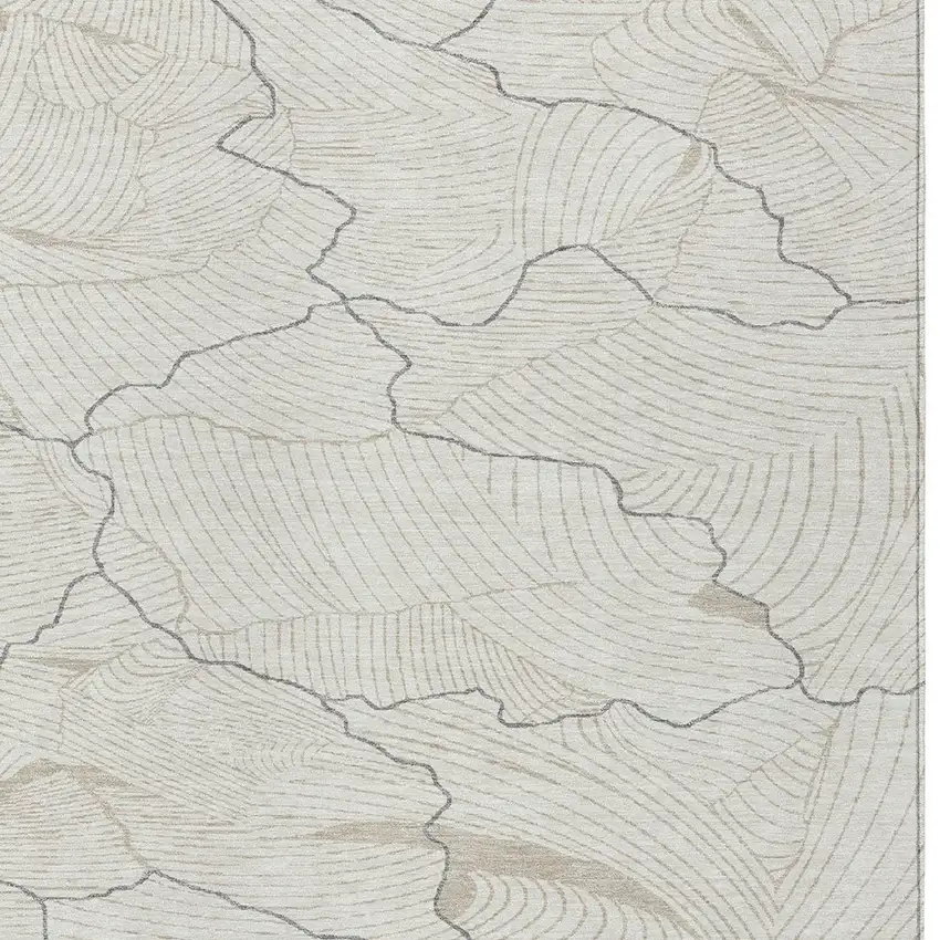 Ivory And Gray Abstract Washable Indoor Outdoor Area Rug Photo 5