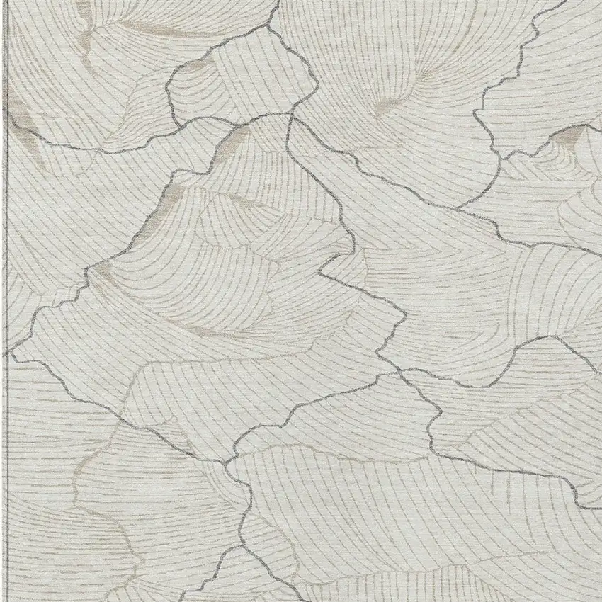 Ivory And Gray Abstract Washable Indoor Outdoor Area Rug Photo 5