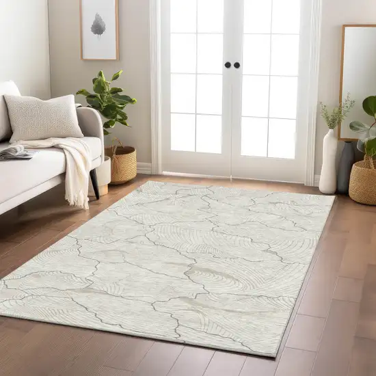 Ivory And Gray Abstract Washable Indoor Outdoor Area Rug Photo 9