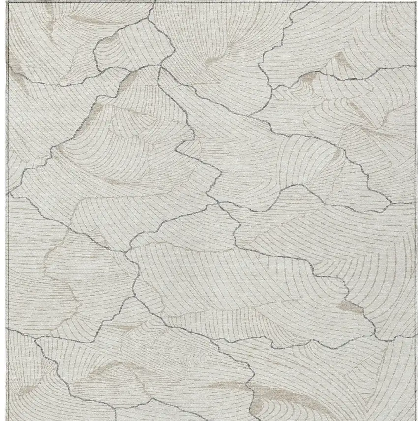 Ivory And Gray Abstract Washable Indoor Outdoor Area Rug Photo 6