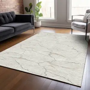 Photo of Ivory And Gray Abstract Washable Indoor Outdoor Area Rug