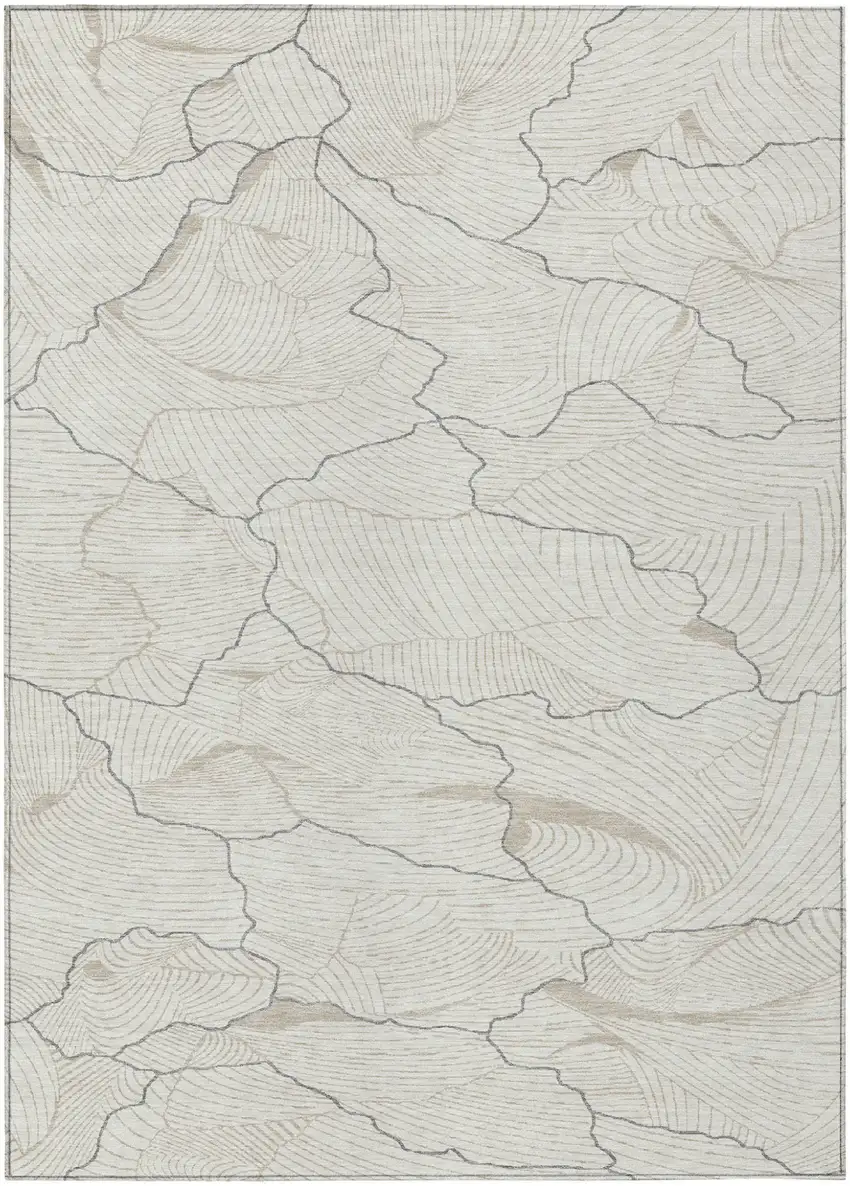 Ivory And Gray Abstract Washable Indoor Outdoor Area Rug Photo 2