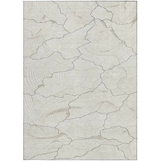 Ivory And Gray Abstract Washable Indoor Outdoor Area Rug Photo 6