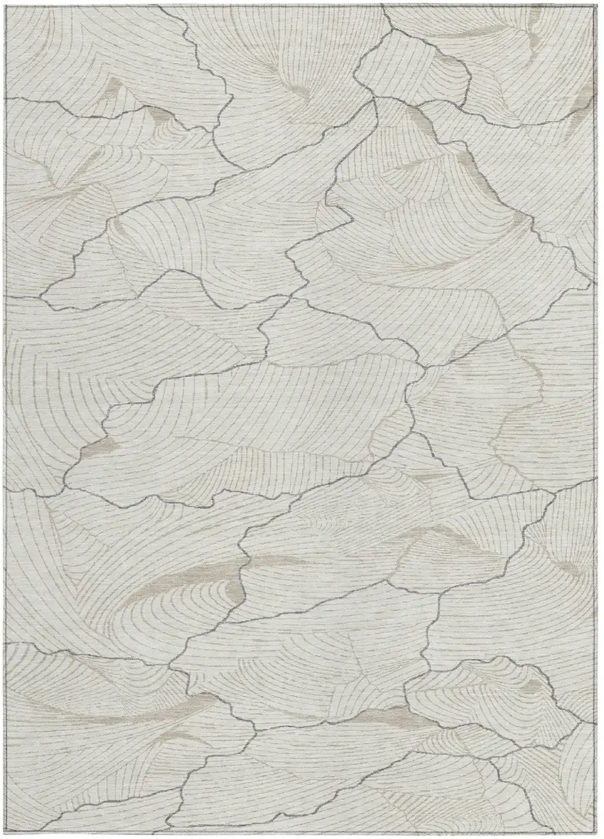 Ivory And Gray Abstract Washable Indoor Outdoor Area Rug Photo 6