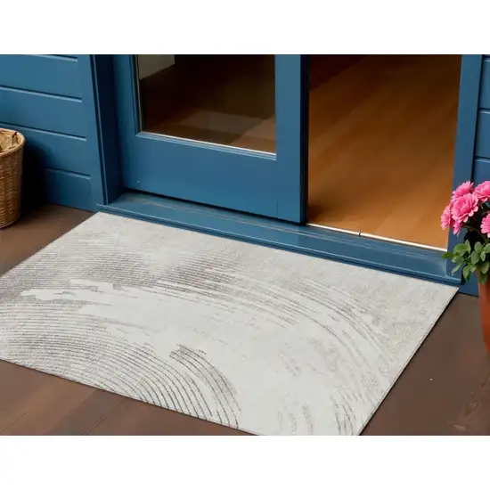 Ivory And Gray Abstract Washable Indoor Outdoor Area Rug Photo 2