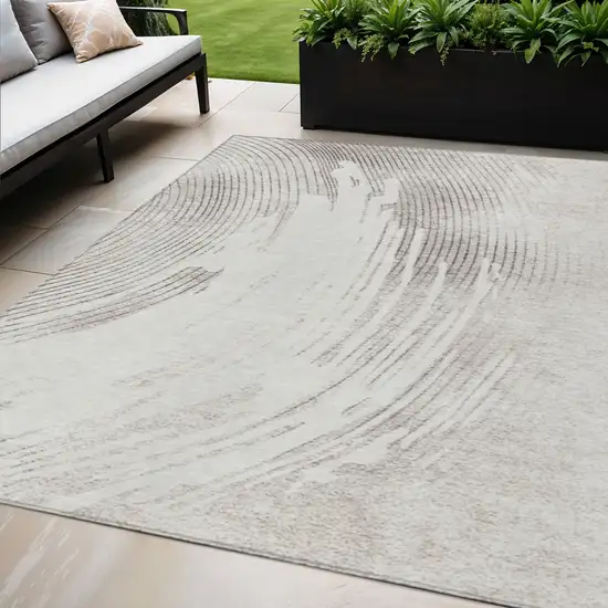 Ivory And Gray Abstract Washable Indoor Outdoor Area Rug Photo 2