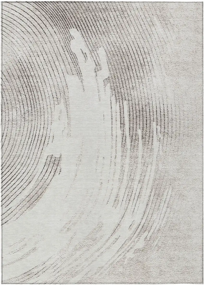 Ivory And Gray Abstract Washable Indoor Outdoor Area Rug Photo 1