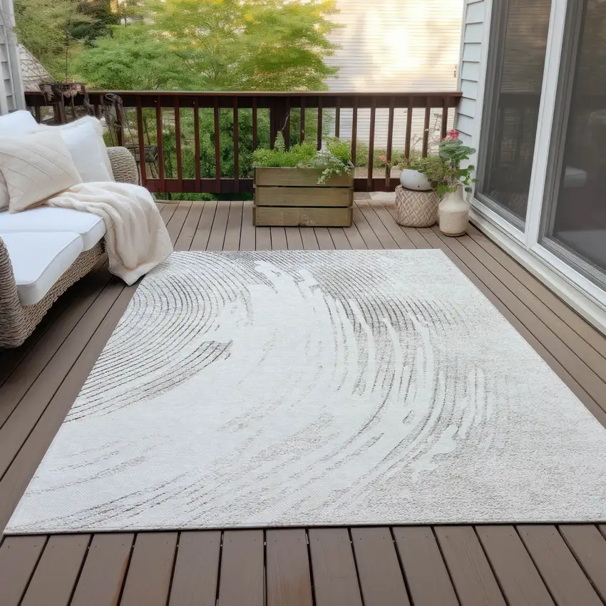 Ivory And Gray Abstract Washable Indoor Outdoor Area Rug Photo 6