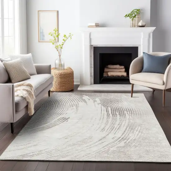 Ivory And Gray Abstract Washable Indoor Outdoor Area Rug Photo 8