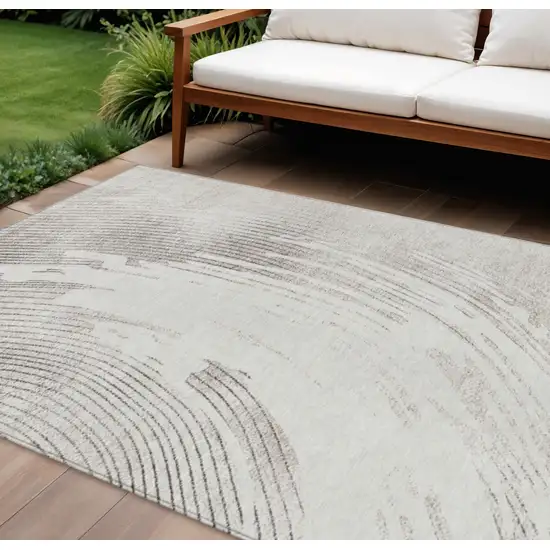 Ivory And Gray Abstract Washable Indoor Outdoor Area Rug Photo 2