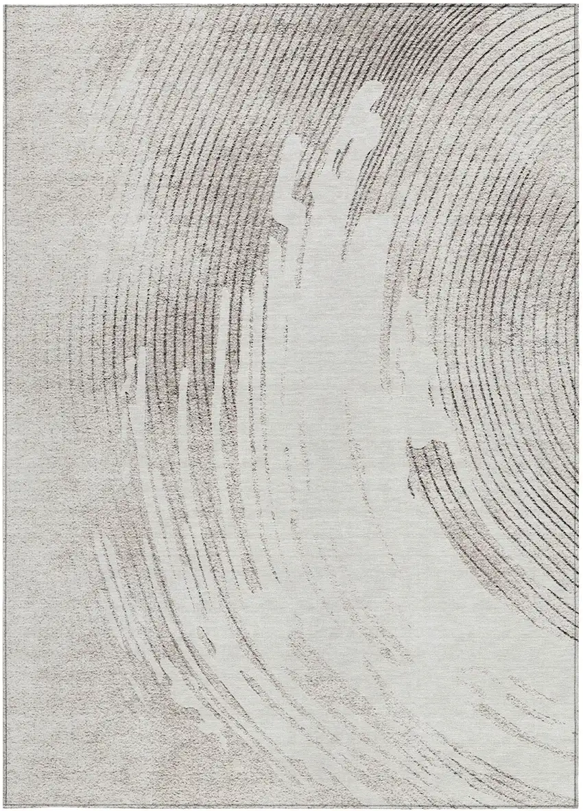 Ivory And Gray Abstract Washable Indoor Outdoor Area Rug Photo 3