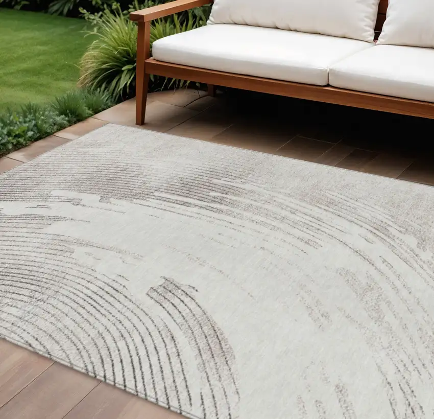 Ivory And Gray Abstract Washable Indoor Outdoor Area Rug Photo 2