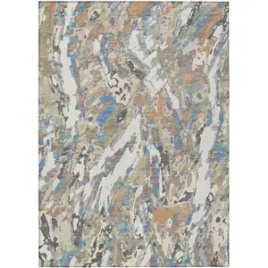 Photo of Ivory And Gray Abstract Washable Indoor Outdoor Area Rug