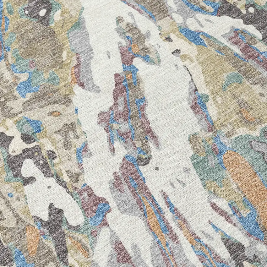 Ivory And Gray Abstract Washable Indoor Outdoor Area Rug Photo 9