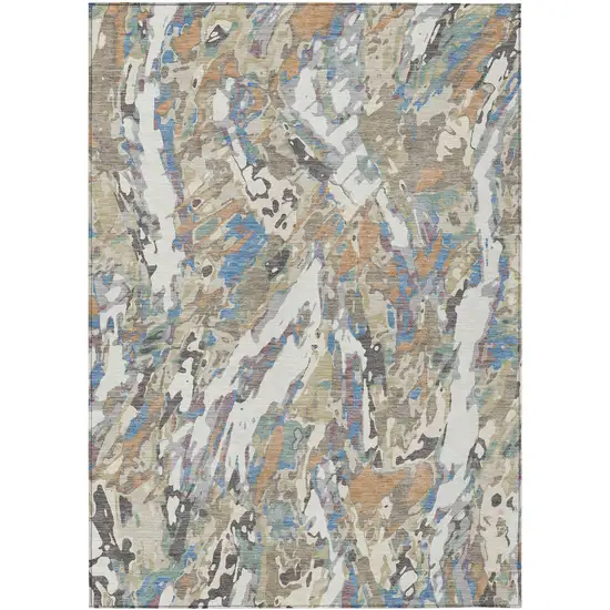 Ivory And Gray Abstract Washable Indoor Outdoor Area Rug Photo 1