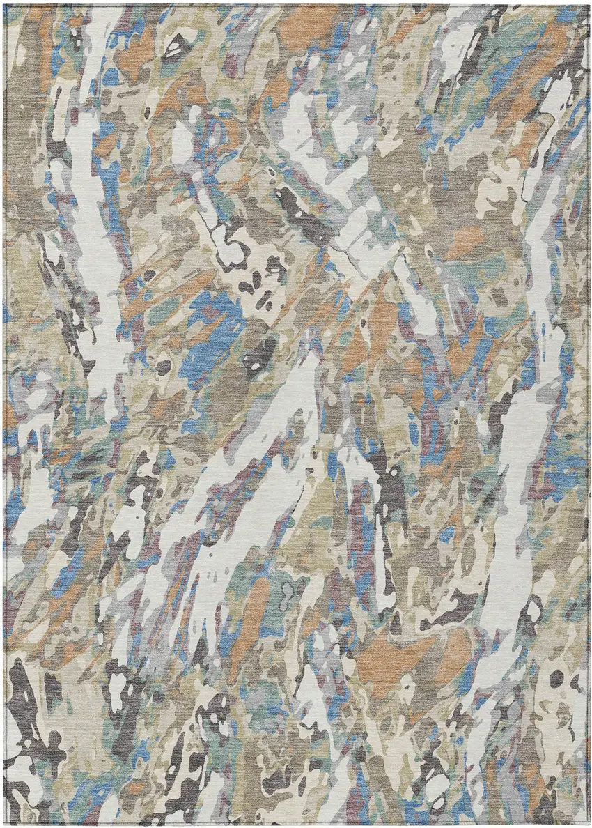 Ivory And Gray Abstract Washable Indoor Outdoor Area Rug Photo 1