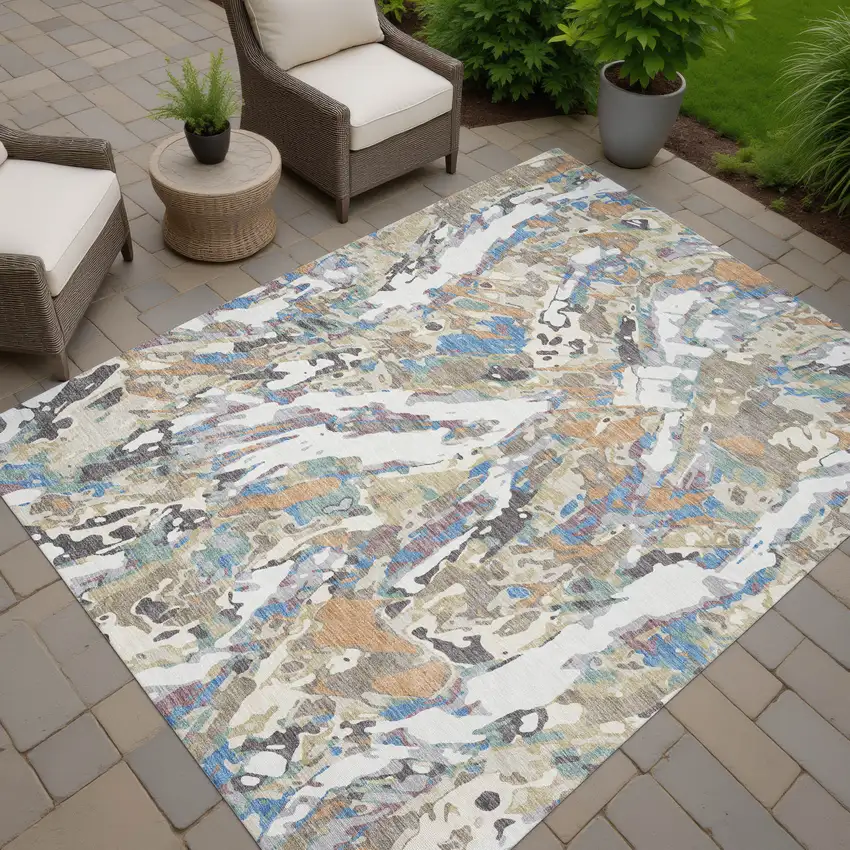 Ivory And Gray Abstract Washable Indoor Outdoor Area Rug Photo 7