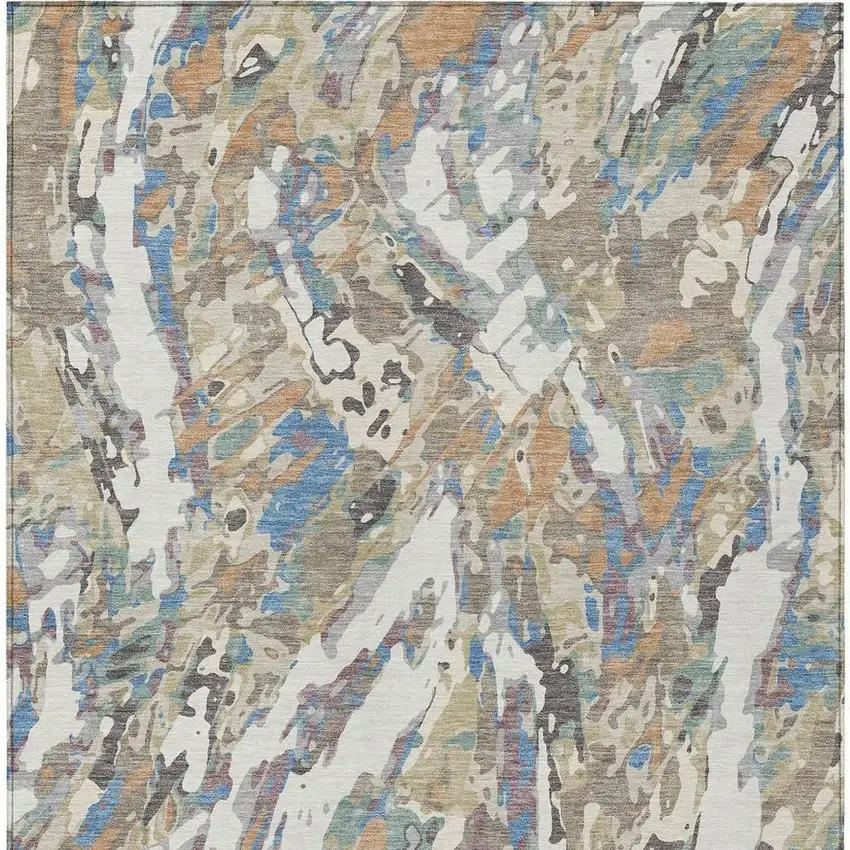 Ivory And Gray Abstract Washable Indoor Outdoor Area Rug Photo 3