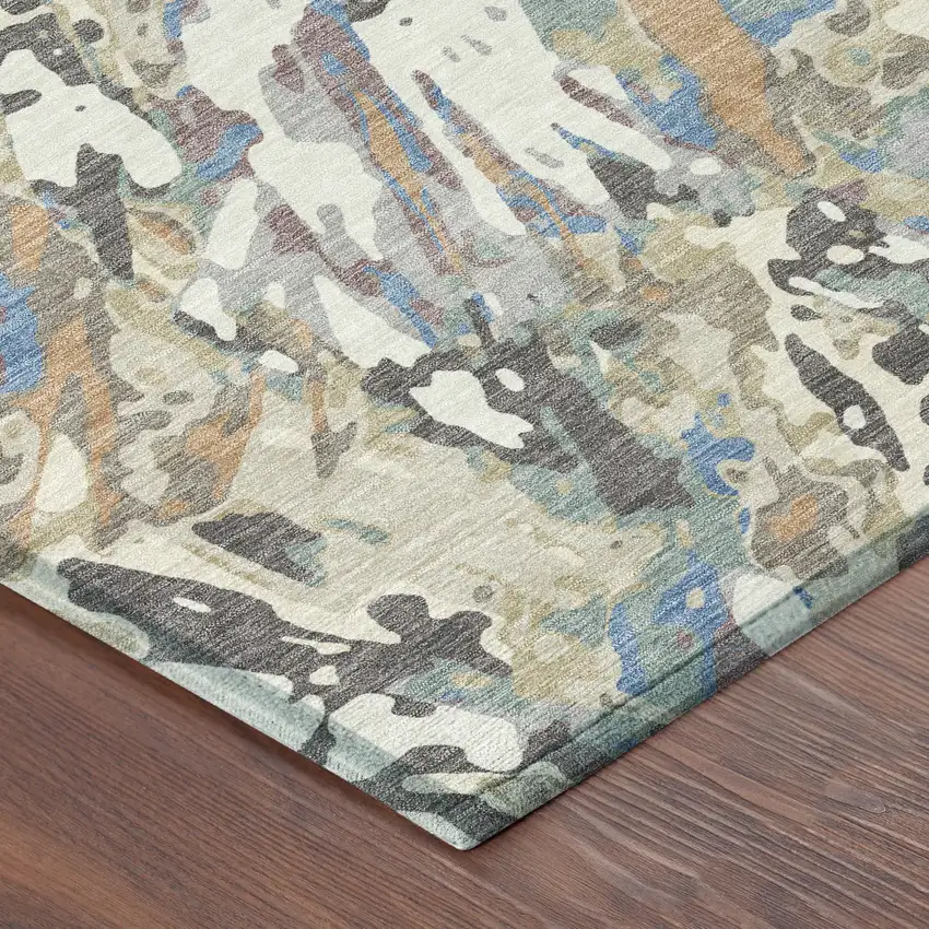 Ivory And Gray Abstract Washable Indoor Outdoor Area Rug Photo 8