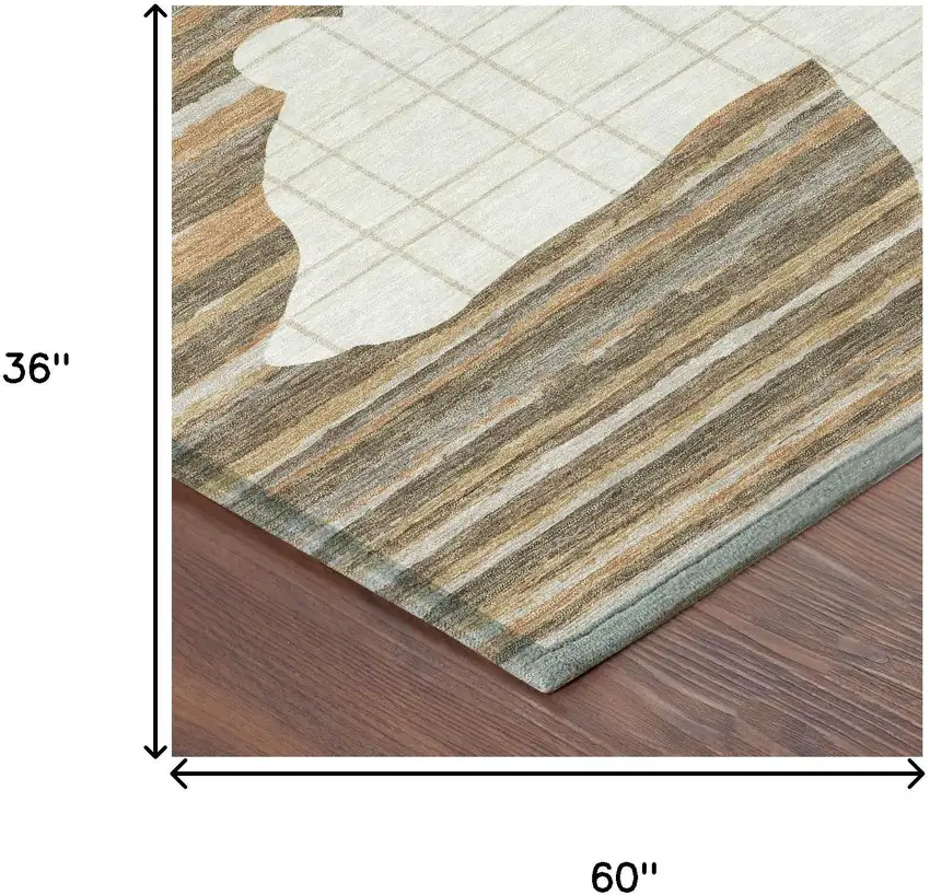 Ivory And Gray Abstract Washable Indoor Outdoor Area Rug Photo 5