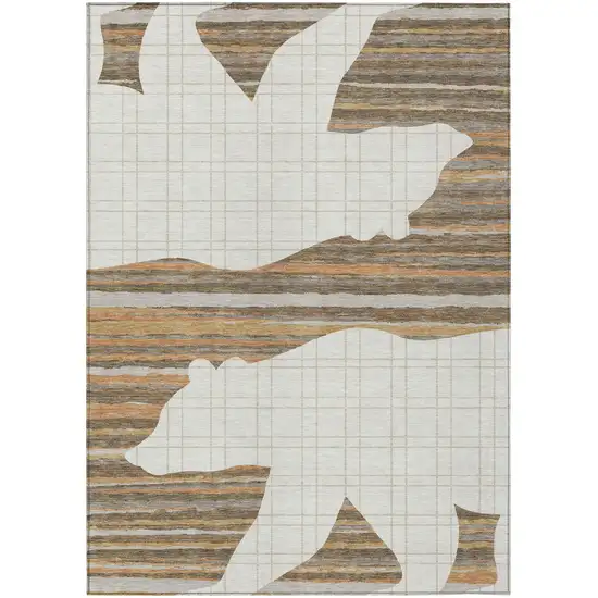 Ivory And Gray Abstract Washable Indoor Outdoor Area Rug Photo 4