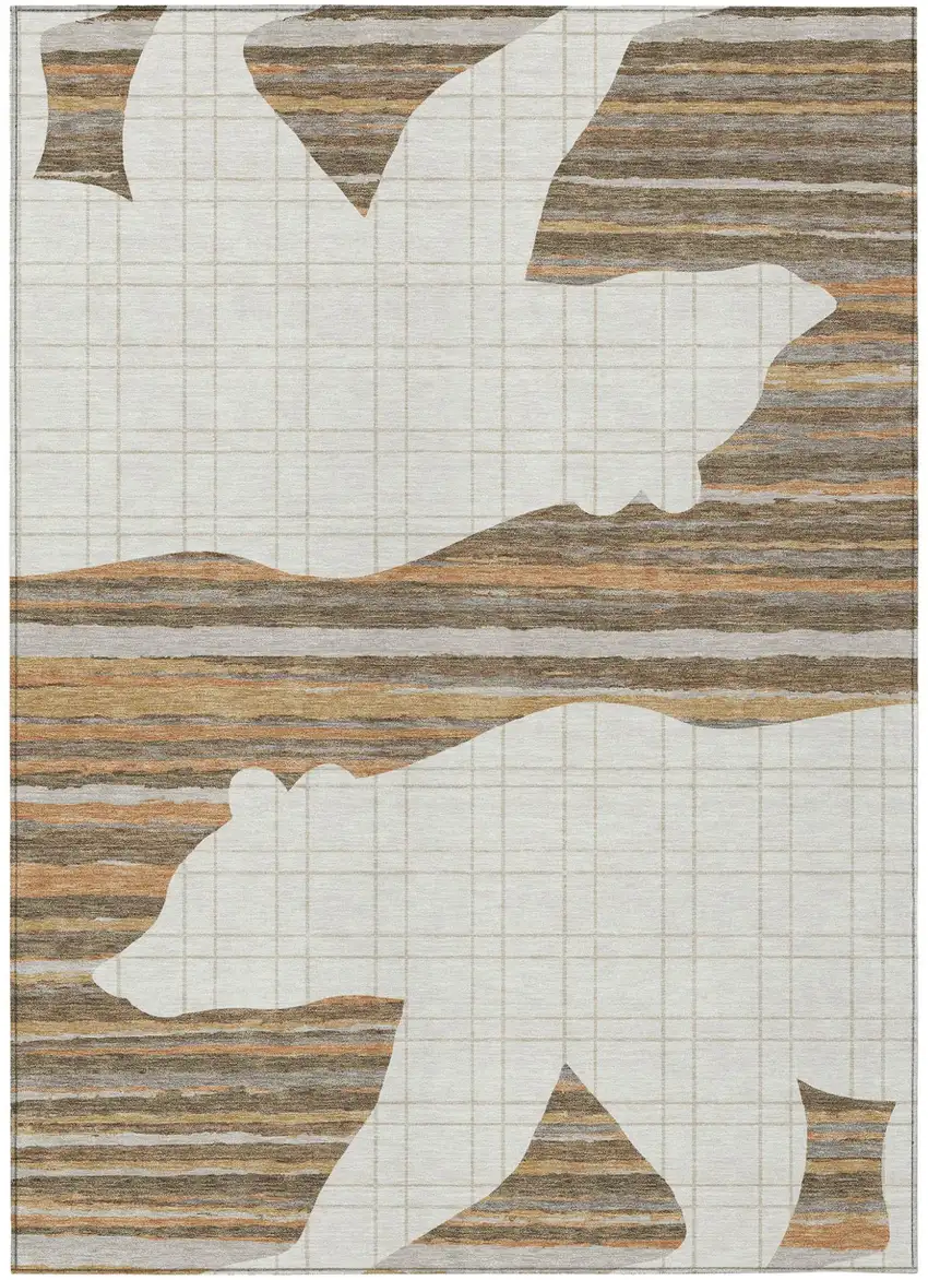Ivory And Gray Abstract Washable Indoor Outdoor Area Rug Photo 4