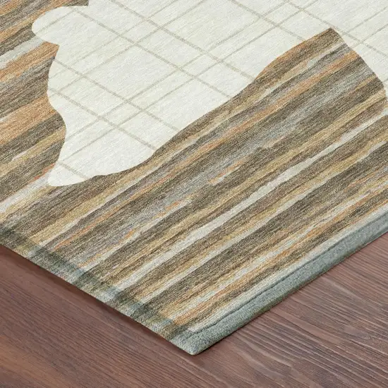 Ivory And Gray Abstract Washable Indoor Outdoor Area Rug Photo 3