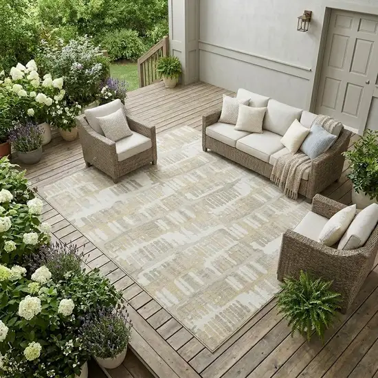 Ivory And Gray Abstract Washable Indoor Outdoor Area Rug Photo 1