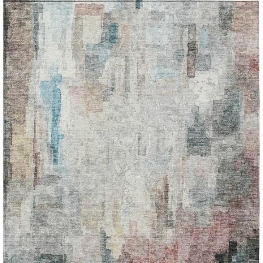 Ivory And Gray Abstract Washable Indoor Outdoor Area Rug Photo 4