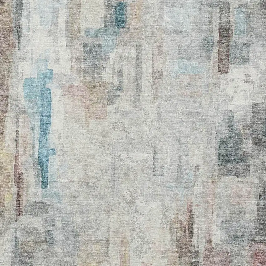 Ivory And Gray Abstract Washable Indoor Outdoor Area Rug Photo 5