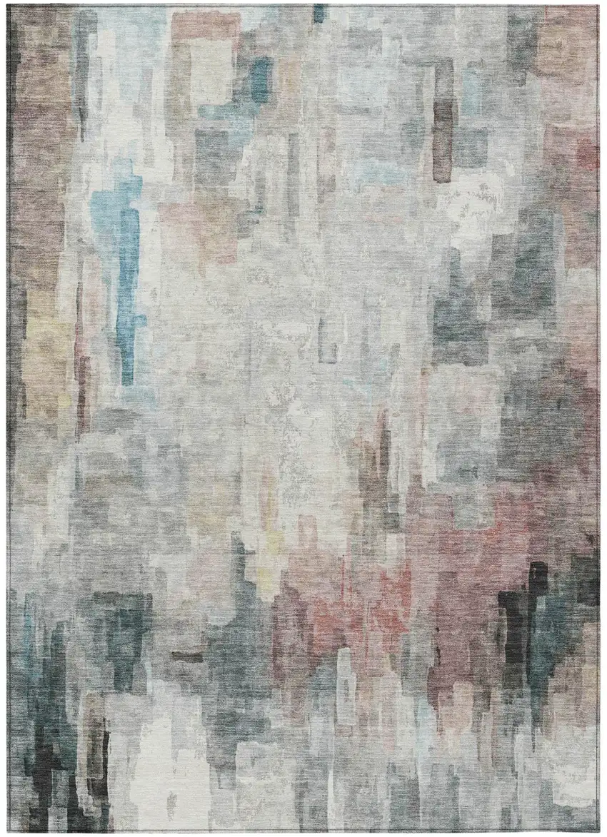 Ivory And Gray Abstract Washable Indoor Outdoor Area Rug Photo 2