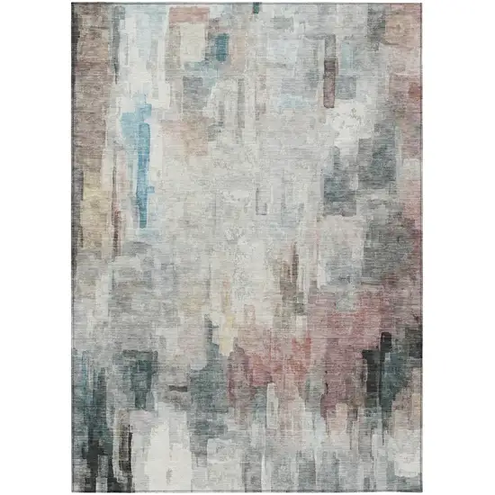 Ivory And Gray Abstract Washable Indoor Outdoor Area Rug Photo 2