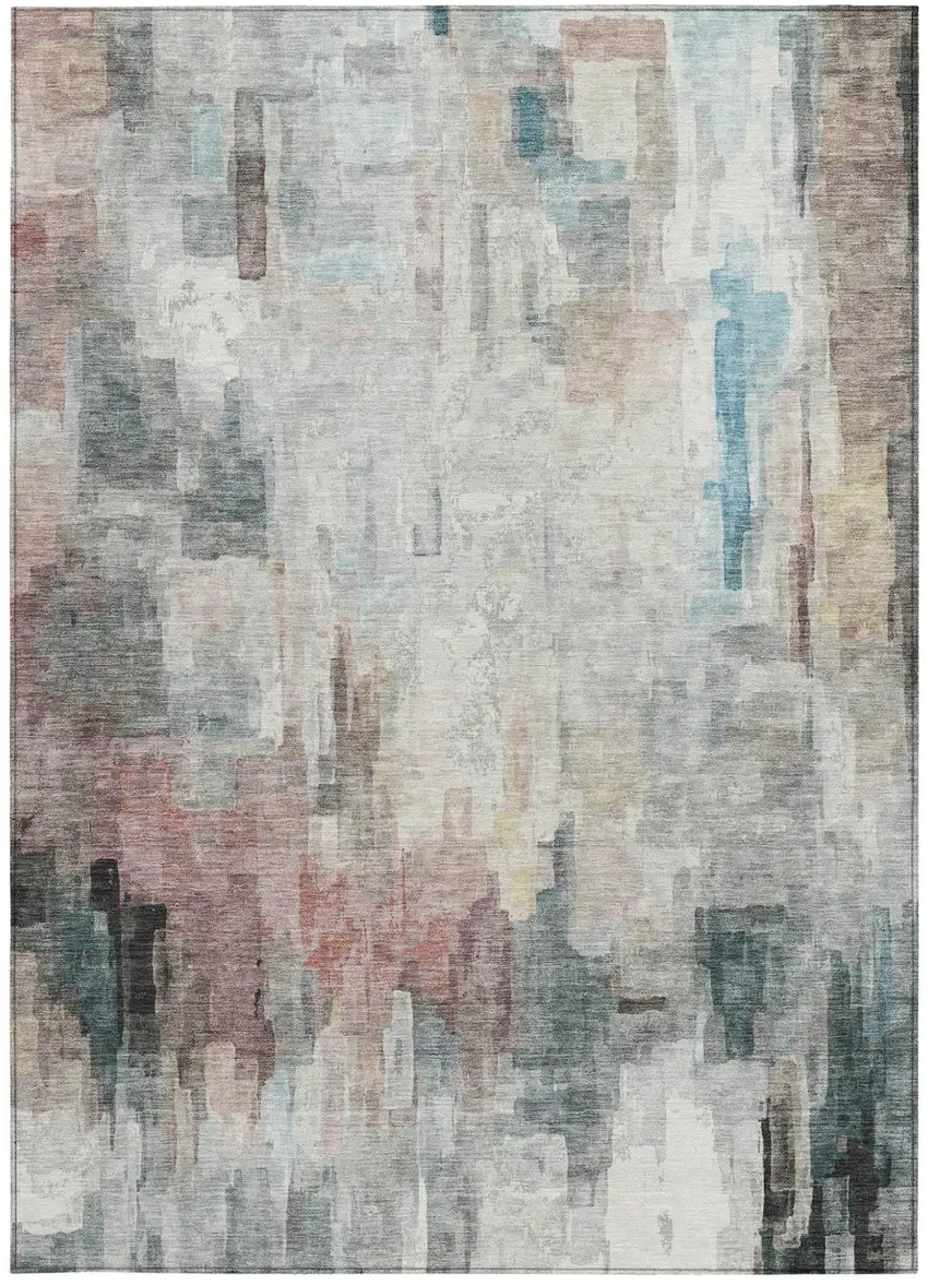 Ivory And Gray Abstract Washable Indoor Outdoor Area Rug Photo 4