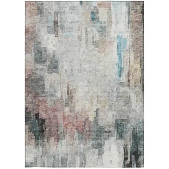 Ivory And Gray Abstract Washable Indoor Outdoor Area Rug Photo 4
