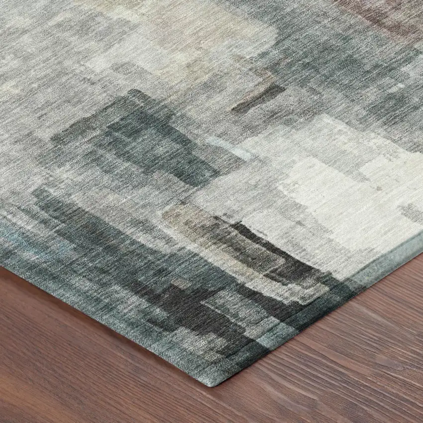 Ivory And Gray Abstract Washable Indoor Outdoor Area Rug Photo 7