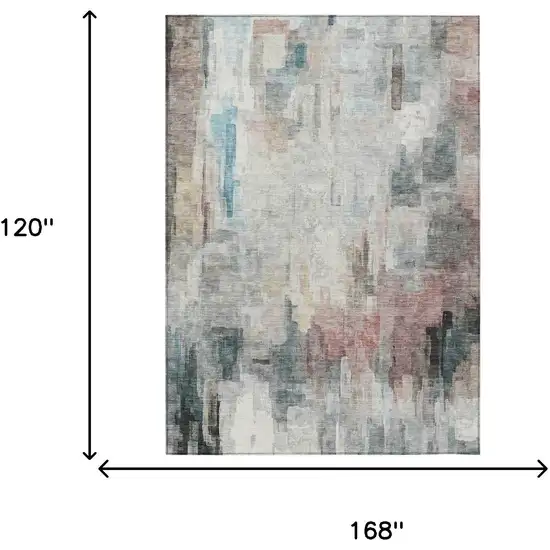 Ivory And Gray Abstract Washable Indoor Outdoor Area Rug Photo 9