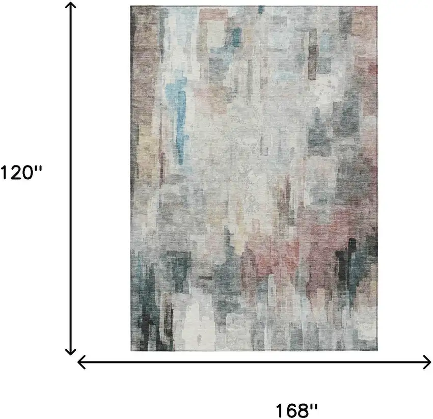 Ivory And Gray Abstract Washable Indoor Outdoor Area Rug Photo 9