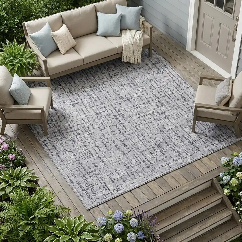 Ivory And Gray Abstract Washable Indoor Outdoor Area Rug Photo 1
