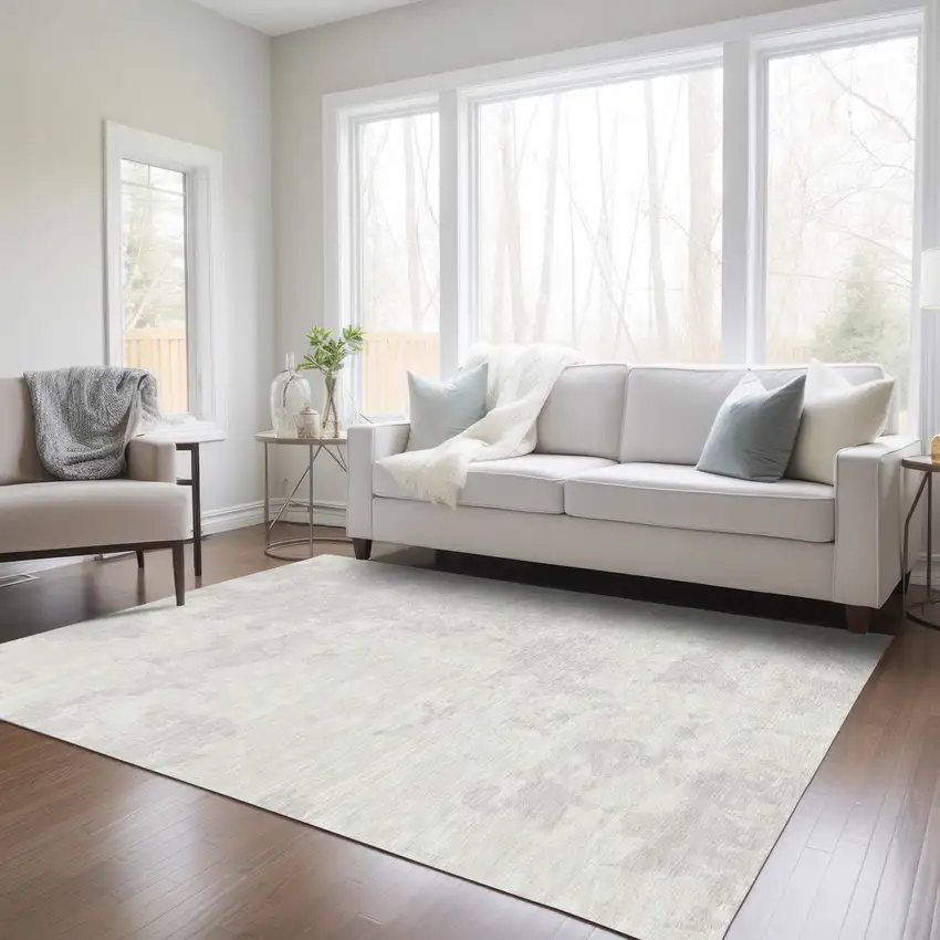 Ivory And Gray Abstract Washable Indoor Outdoor Area Rug Photo 9