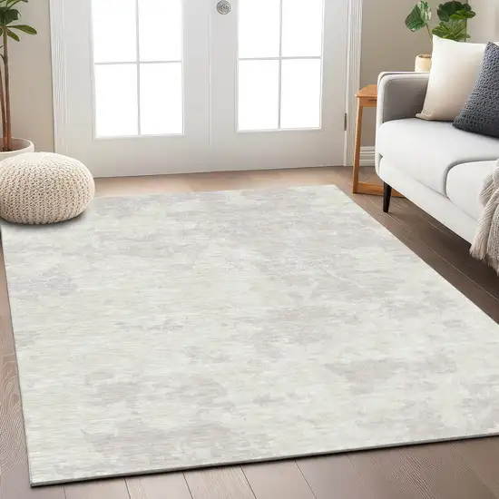 Ivory And Gray Abstract Washable Indoor Outdoor Area Rug Photo 9