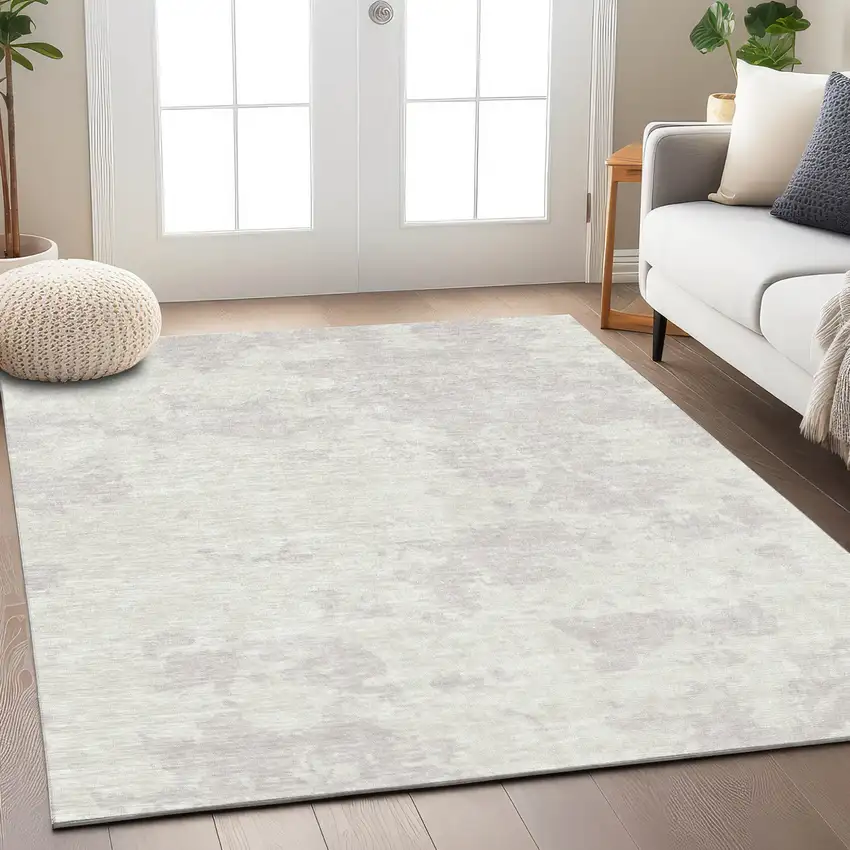Ivory And Gray Abstract Washable Indoor Outdoor Area Rug Photo 9