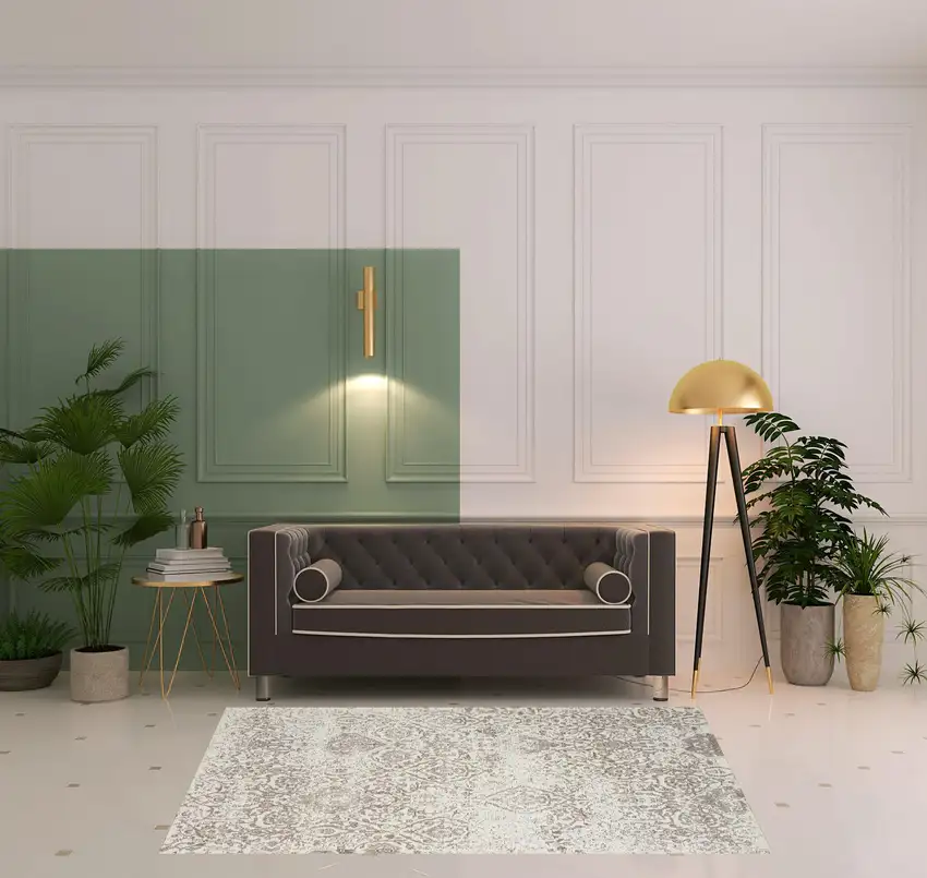 Ivory And Gray Damask Area Rug Photo 1
