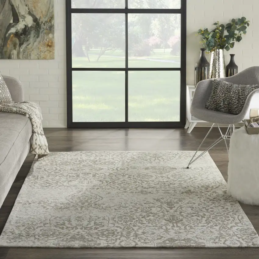 Ivory And Gray Damask Area Rug Photo 5