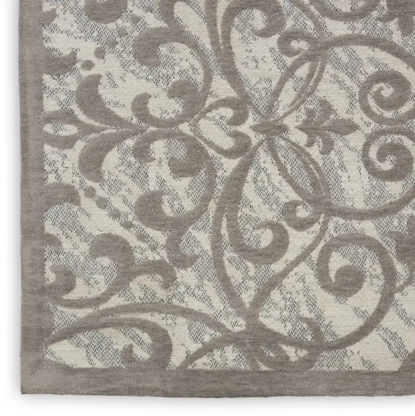 Ivory And Gray Damask Distressed Area Rug Photo 8