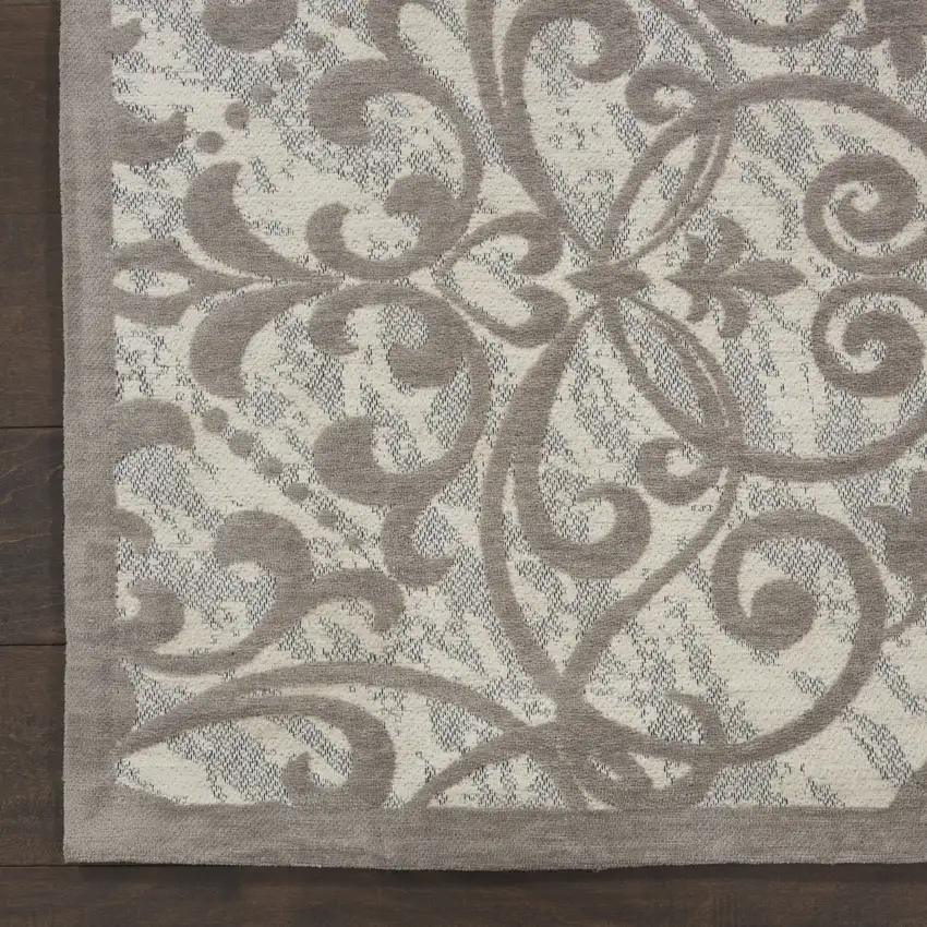 Ivory And Gray Damask Distressed Area Rug Photo 9
