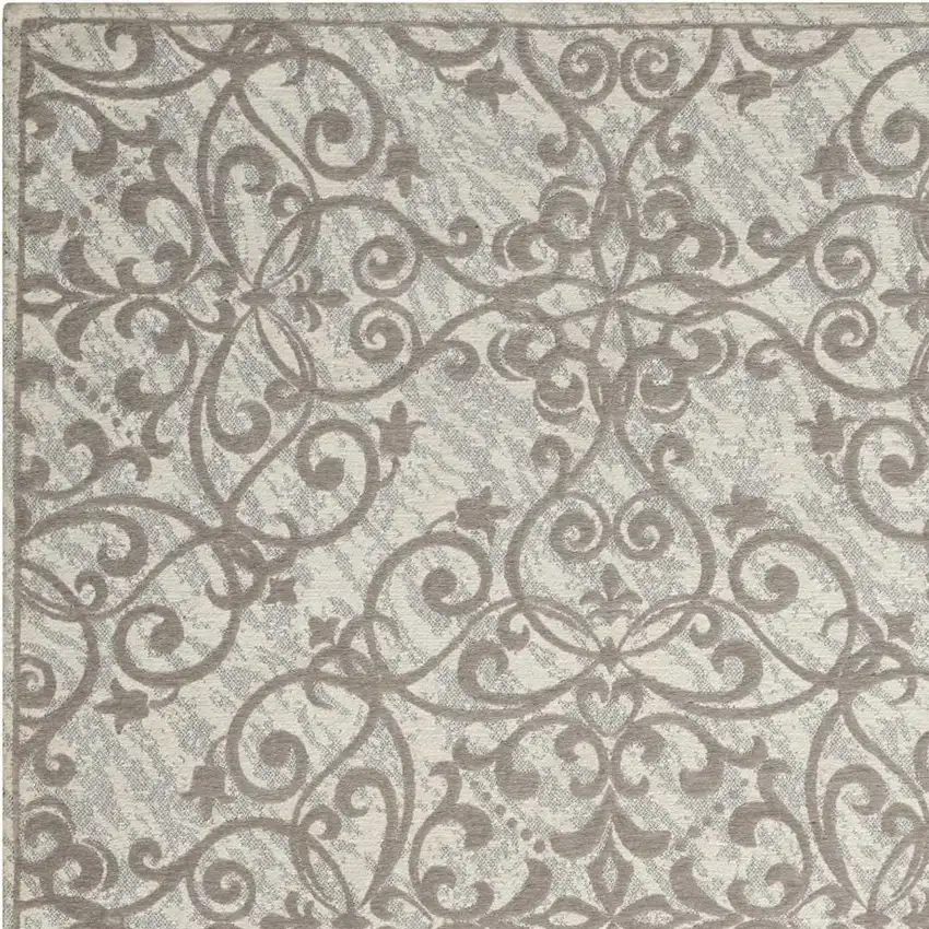 Ivory And Gray Damask Distressed Area Rug Photo 5