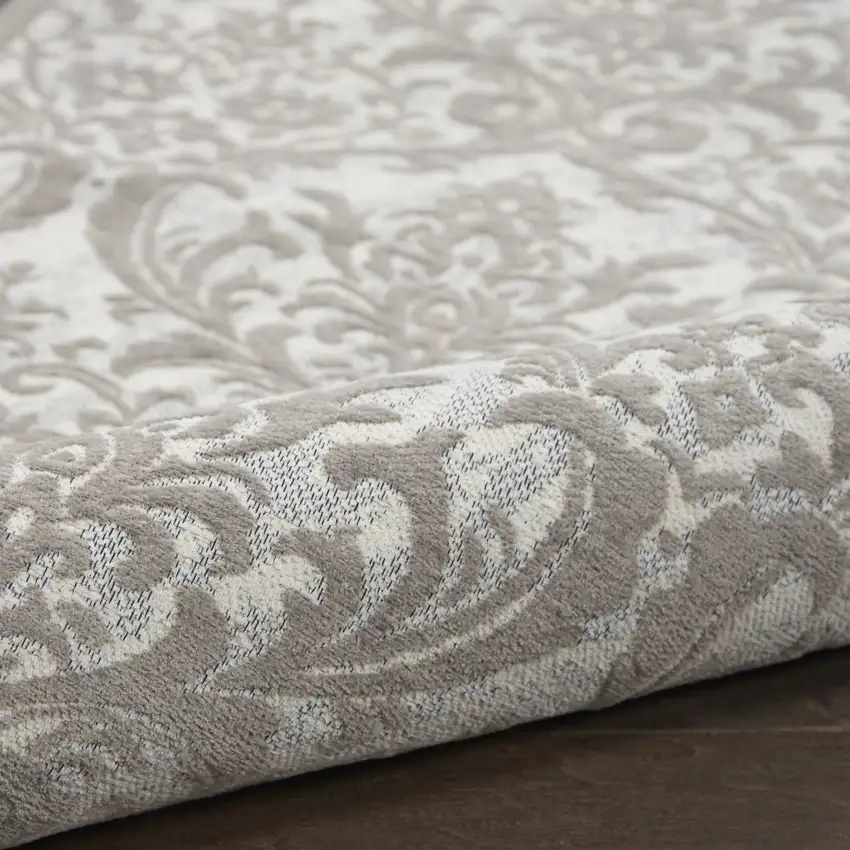Ivory And Gray Damask Distressed Area Rug Photo 7